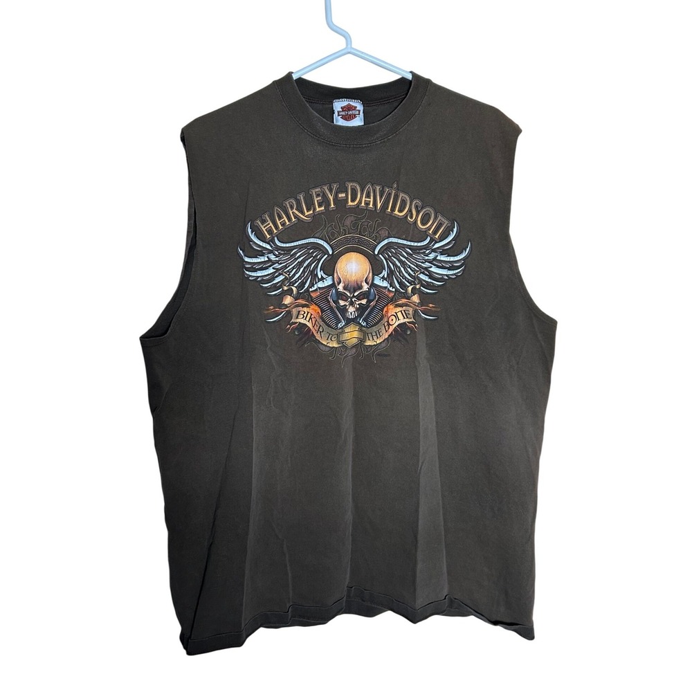Harley Davidson Honolulu Hawaii Biker To The Bone Muscle Tank Top Brown XXL